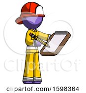 Purple Firefighter Fireman Man Using Clipboard And Pencil