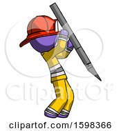 Poster, Art Print Of Purple Firefighter Fireman Man Stabbing Or Cutting With Scalpel