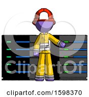 Poster, Art Print Of Purple Firefighter Fireman Man With Server Racks In Front Of Two Networked Systems