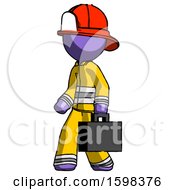 Poster, Art Print Of Purple Firefighter Fireman Man Walking With Briefcase To The Left