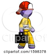 Purple Firefighter Fireman Man Walking With Briefcase To The Right