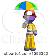 Poster, Art Print Of Purple Firefighter Fireman Man Holding Umbrella Rainbow Colored