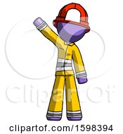 Poster, Art Print Of Purple Firefighter Fireman Man Waving Emphatically With Right Arm