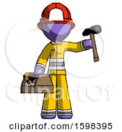 Poster, Art Print Of Purple Firefighter Fireman Man Holding Tools And Toolchest Ready To Work