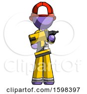 Poster, Art Print Of Purple Firefighter Fireman Man Holding Large Drill