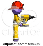Poster, Art Print Of Purple Firefighter Fireman Man Using Drill Drilling Something On Right Side