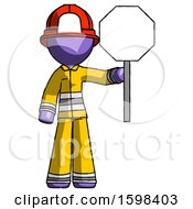 Poster, Art Print Of Purple Firefighter Fireman Man Holding Stop Sign