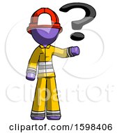 Poster, Art Print Of Purple Firefighter Fireman Man Holding Question Mark To Right