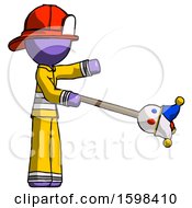 Poster, Art Print Of Purple Firefighter Fireman Man Holding Jesterstaff - I Dub Thee Foolish Concept