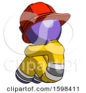 Poster, Art Print Of Purple Firefighter Fireman Man Sitting With Head Down Back View Facing Left