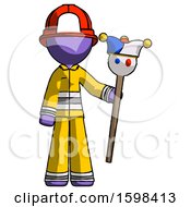Poster, Art Print Of Purple Firefighter Fireman Man Holding Jester Staff