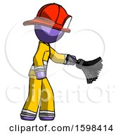 Poster, Art Print Of Purple Firefighter Fireman Man Dusting With Feather Duster Downwards