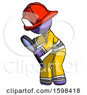 Poster, Art Print Of Purple Firefighter Fireman Man Inspecting With Large Magnifying Glass Left
