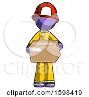Poster, Art Print Of Purple Firefighter Fireman Man Holding Box Sent Or Arriving In Mail