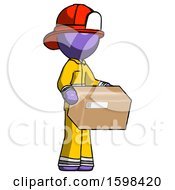 Poster, Art Print Of Purple Firefighter Fireman Man Holding Package To Send Or Recieve In Mail