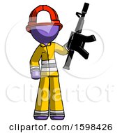 Poster, Art Print Of Purple Firefighter Fireman Man Holding Automatic Gun