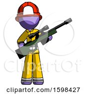 Poster, Art Print Of Purple Firefighter Fireman Man Holding Sniper Rifle Gun