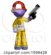 Poster, Art Print Of Purple Firefighter Fireman Man Holding Handgun