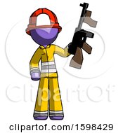 Poster, Art Print Of Purple Firefighter Fireman Man Holding Tommygun