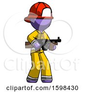 Poster, Art Print Of Purple Firefighter Fireman Man Tommy Gun Gangster Shooting Pose