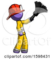 Poster, Art Print Of Purple Firefighter Fireman Man Dusting With Feather Duster Upwards