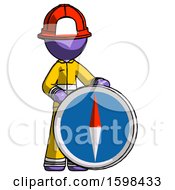 Poster, Art Print Of Purple Firefighter Fireman Man Standing Beside Large Compass