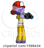 Poster, Art Print Of Purple Firefighter Fireman Man Holding Binoculars Ready To Look Right