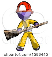 Poster, Art Print Of Purple Firefighter Fireman Man Broom Fighter Defense Pose