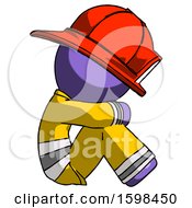 Poster, Art Print Of Purple Firefighter Fireman Man Sitting With Head Down Facing Sideways Right