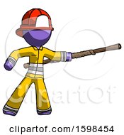 Poster, Art Print Of Purple Firefighter Fireman Man Bo Staff Pointing Right Kung Fu Pose