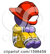 Poster, Art Print Of Purple Firefighter Fireman Man Sitting With Head Down Facing Angle Right