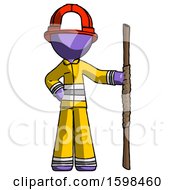Poster, Art Print Of Purple Firefighter Fireman Man Holding Staff Or Bo Staff