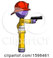 Poster, Art Print Of Purple Firefighter Fireman Man Firing A Handgun