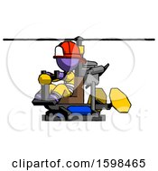 Poster, Art Print Of Purple Firefighter Fireman Man Flying In Gyrocopter Front Side Angle View