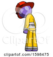 Poster, Art Print Of Purple Firefighter Fireman Man Depressed With Head Down Back To Viewer Left