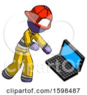Poster, Art Print Of Purple Firefighter Fireman Man Throwing Laptop Computer In Frustration