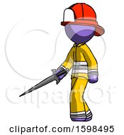 Poster, Art Print Of Purple Firefighter Fireman Man With Sword Walking Confidently