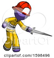 Poster, Art Print Of Purple Firefighter Fireman Man Sword Pose Stabbing Or Jabbing