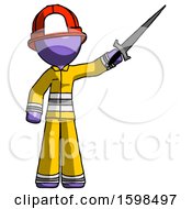 Poster, Art Print Of Purple Firefighter Fireman Man Holding Sword In The Air Victoriously