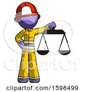 Poster, Art Print Of Purple Firefighter Fireman Man Holding Scales Of Justice