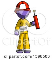 Poster, Art Print Of Purple Firefighter Fireman Man Holding Dynamite With Fuse Lit