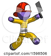 Poster, Art Print Of Purple Firefighter Fireman Man Psycho Running With Meat Cleaver