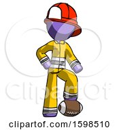 Poster, Art Print Of Purple Firefighter Fireman Man Standing With Foot On Football