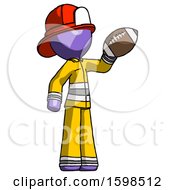 Poster, Art Print Of Purple Firefighter Fireman Man Holding Football Up