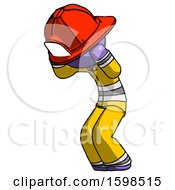 Poster, Art Print Of Purple Firefighter Fireman Man With Headache Or Covering Ears Turned To His Left