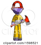 Poster, Art Print Of Purple Firefighter Fireman Man Holding Red Fire Fighters Ax