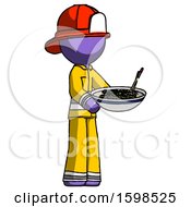 Poster, Art Print Of Purple Firefighter Fireman Man Holding Noodles Offering To Viewer