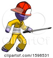 Poster, Art Print Of Purple Firefighter Fireman Man Stabbing With Ninja Sword Katana
