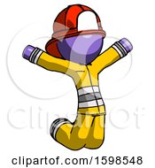 Poster, Art Print Of Purple Firefighter Fireman Man Jumping Or Kneeling With Gladness