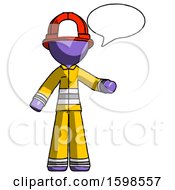 Poster, Art Print Of Purple Firefighter Fireman Man With Word Bubble Talking Chat Icon